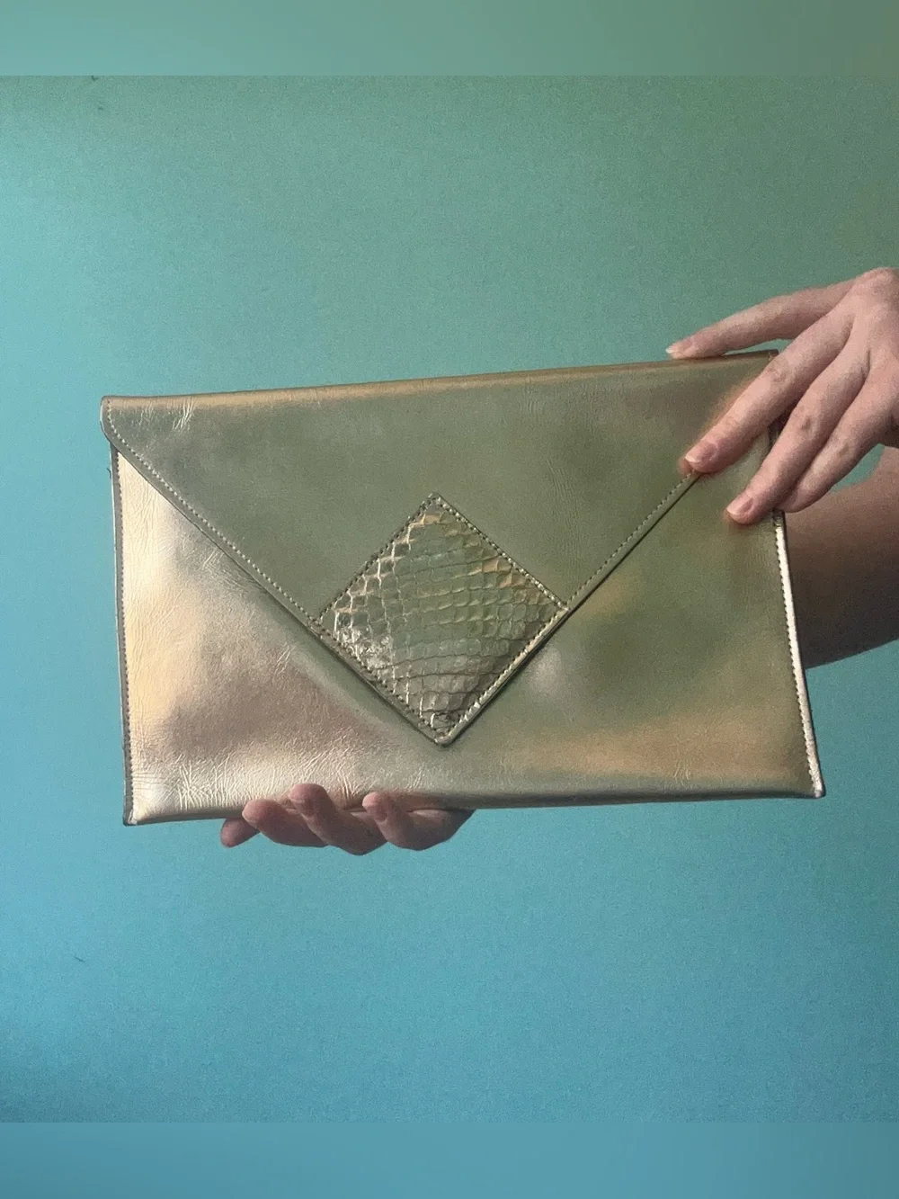 Metallic Gold Envelope Clutch with Textured Accent